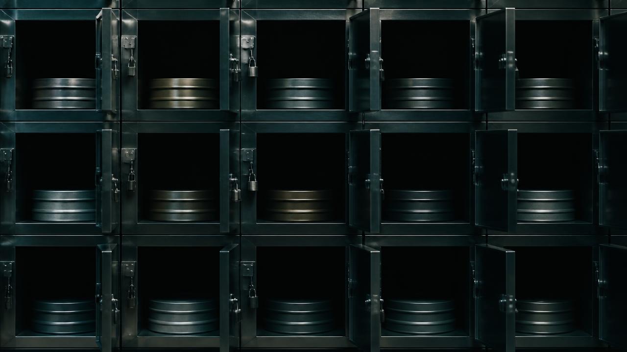 Film canisters stored in individually locked steel compartments