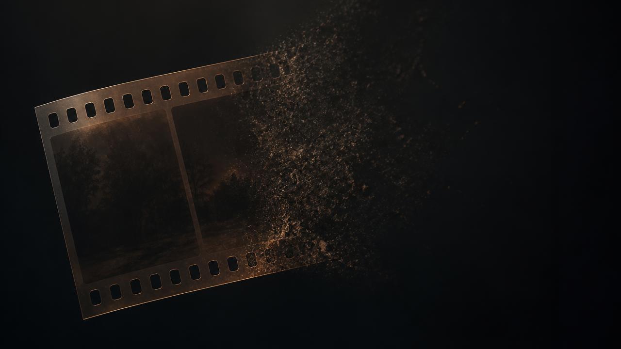 A strip of film negative dissolving into darkness