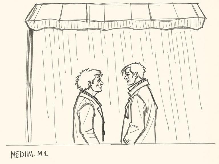 Storyboard panel 2.3, medium shot, drawn as a pencil board